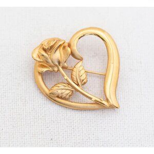 Vintage Art Nouveau Heart Rose Brooch by RDC - T18